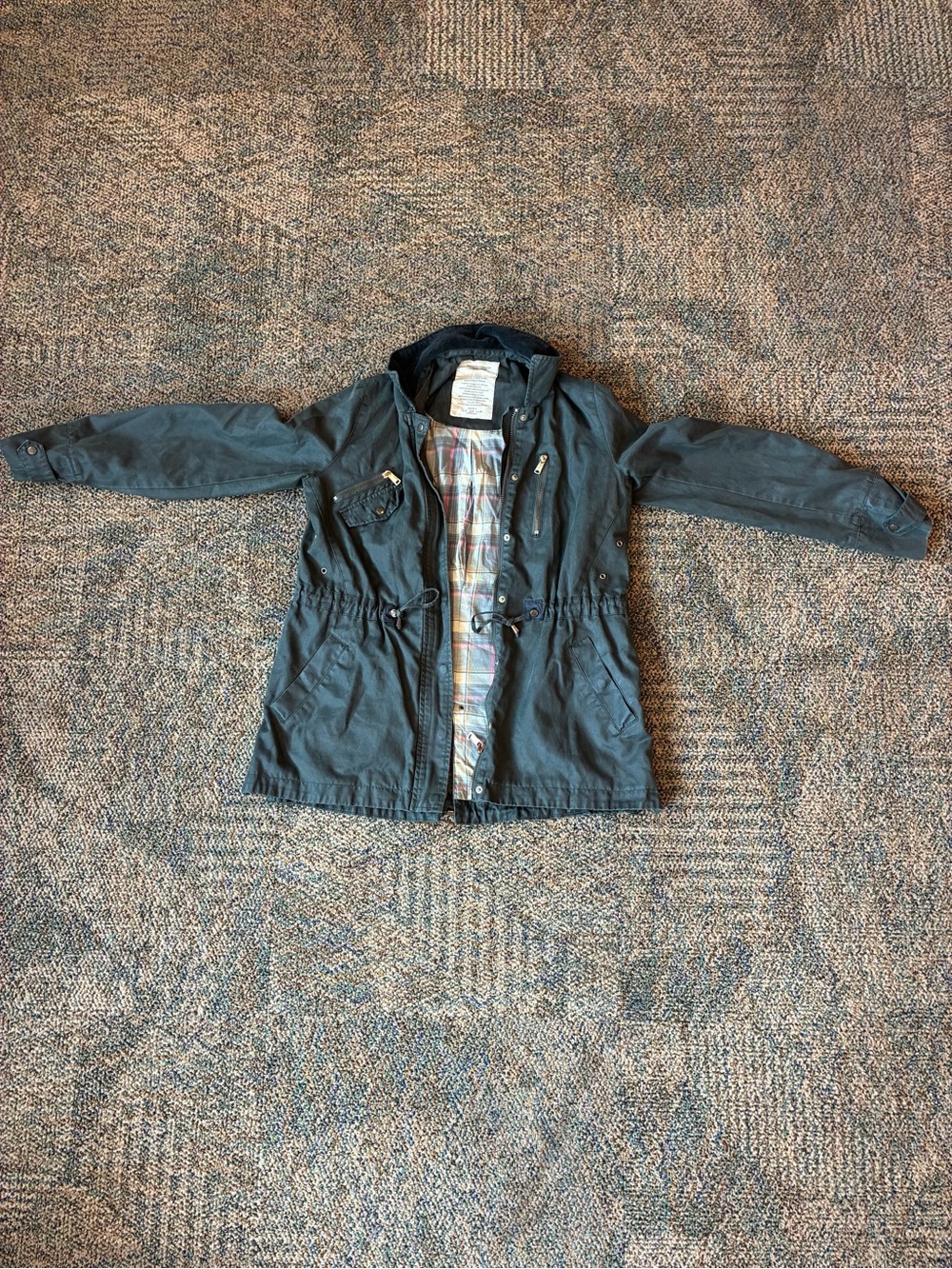 Zara trafaluc Jacket Plaid Flannel Lined,Hooded,Olive/Black size S